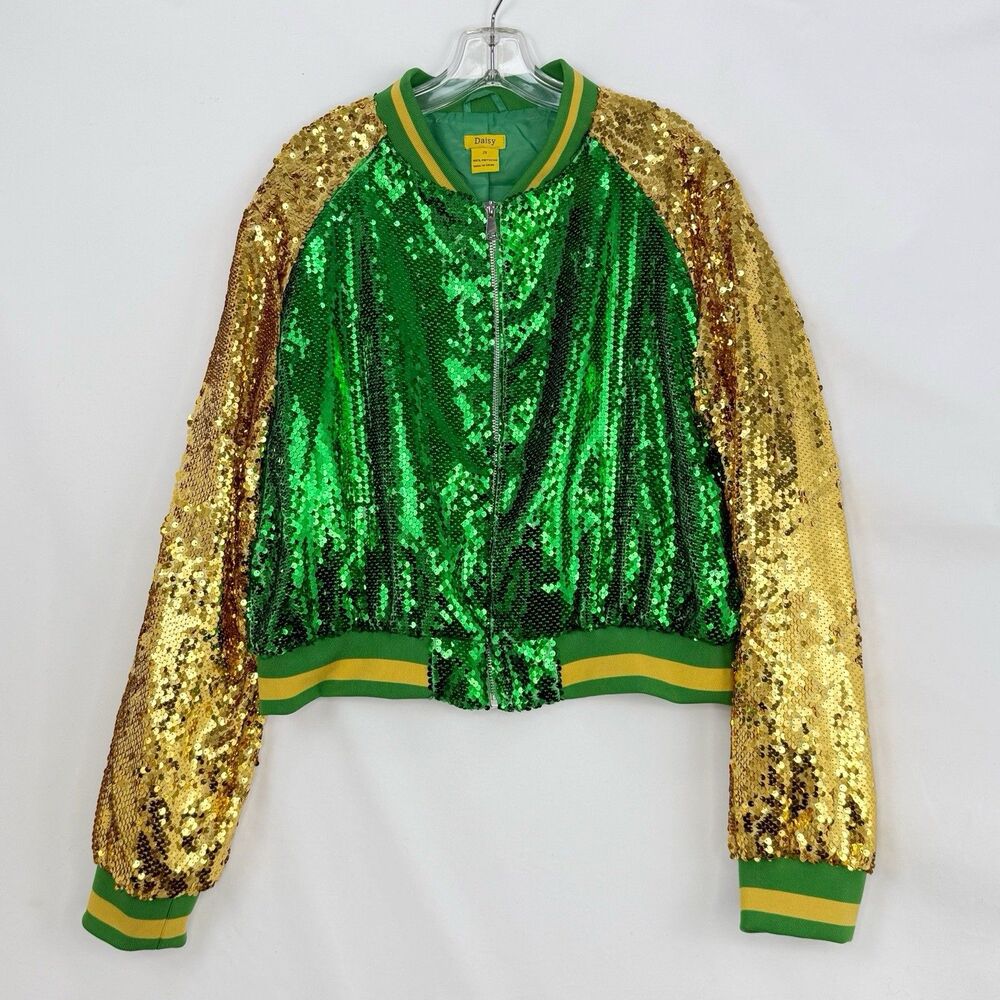 Daisy Green And Gold Sequin Jacket Size 2X - Picture 3 of 15